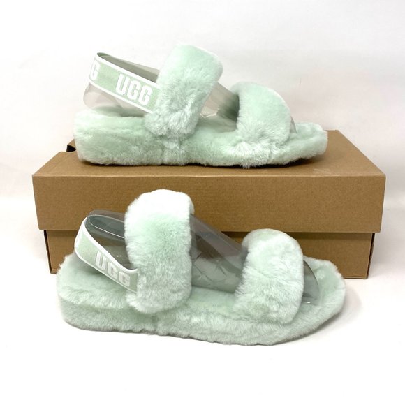 UGG Womens Size 8 1107953 RMN OH YEAH Pale Green Sheepskin Slides Slipper Sandal - Picture 5 of 10